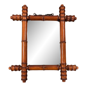 Antique French Faux Bamboo Wall Mirror, Petite Turned Wood Frame #2 of 3 Listed