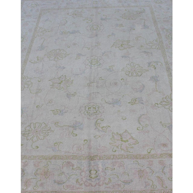Textile Vintage Turkish Oushak Rug With Pale Ivory Ground and Soft Sage, Blush 6'8 X 9'3 For Sale - Image 7 of 11