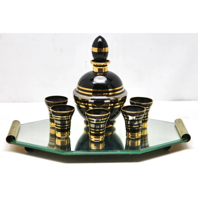 Glass Art Deco Liqueur Set with Serving Tray attributed to De Rupel, Belgium, 1935, Set of 7 For Sale - Image 7 of 9