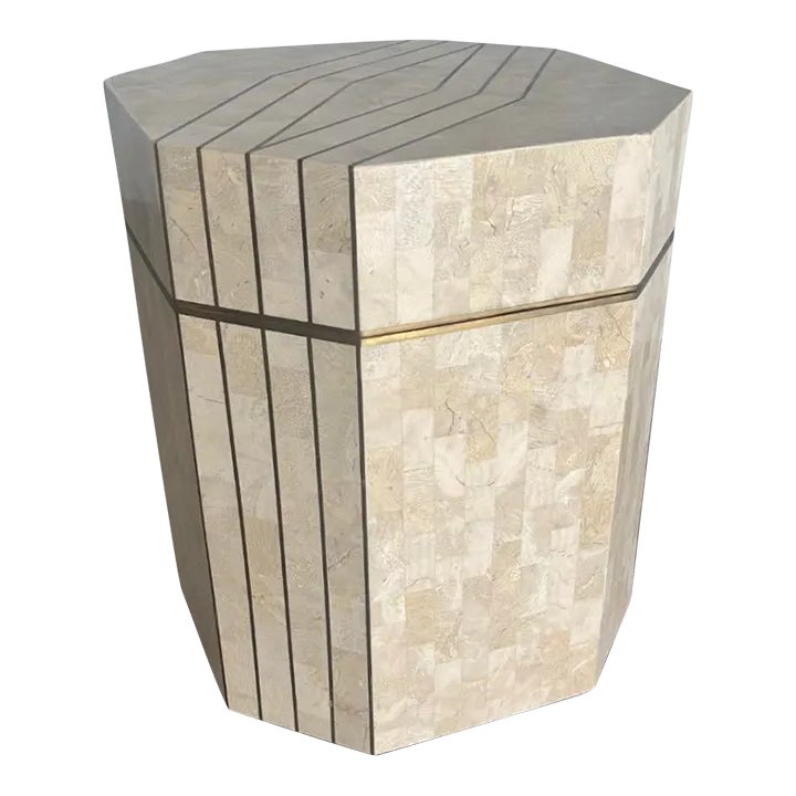 Tessellated Coral & Brass Inlay Maitland Smith Hinged Side Table Box