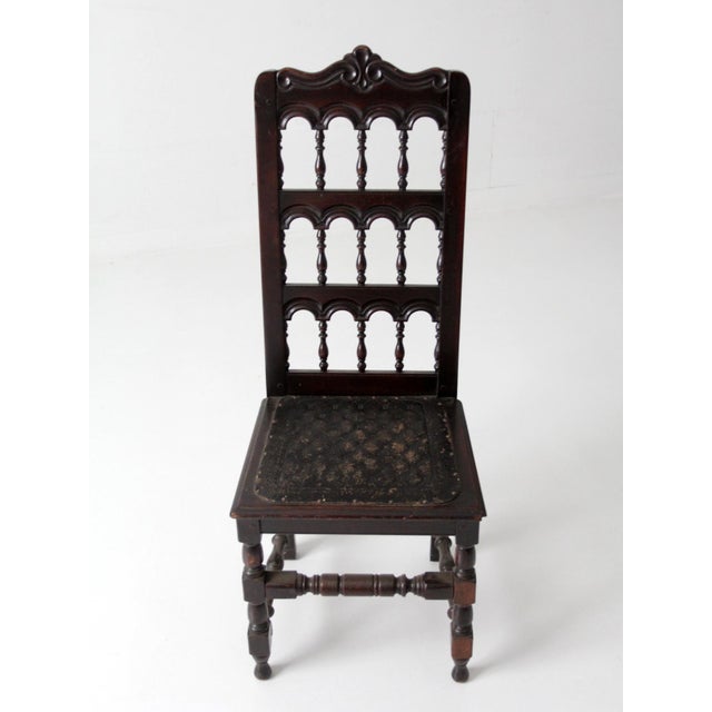 Antique Victorian Spindle Back Chair With Leather Seat For Sale - Image 4 of 16
