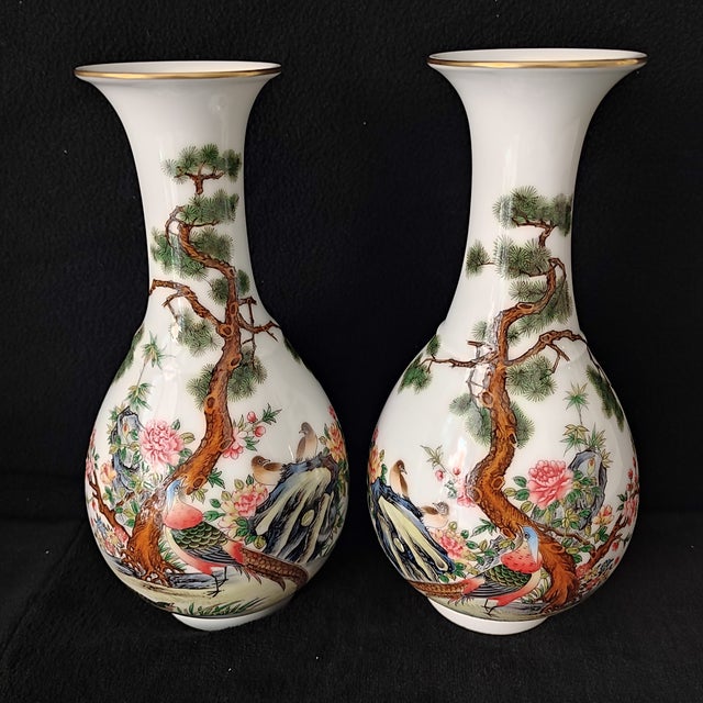A Pair of Chinese Ceramic Vase,Yongzheng Marked Enameled Porcelain Yuhuchun Vase Hand Painted Flowers and Birds Pattern For Sale - Image 11 of 13