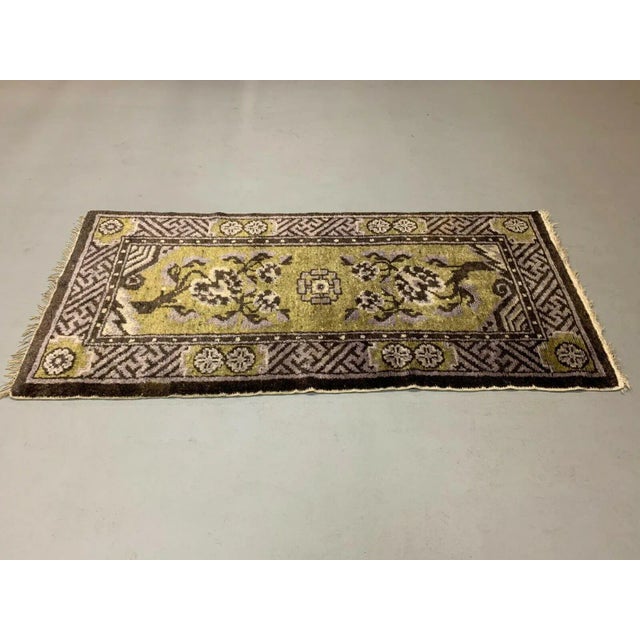 Vintage Chinese Gold and Brown Wool Pao Tao Rug 145x68 cm For Sale - Image 4 of 10