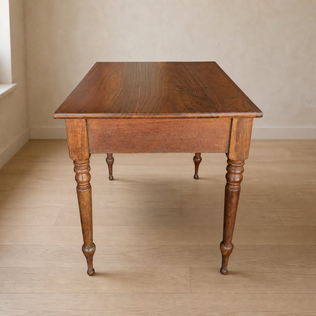 Antique Walnut Three-Drawer Writing Desk With Turned Legs For Sale In Los Angeles - Image 6 of 18