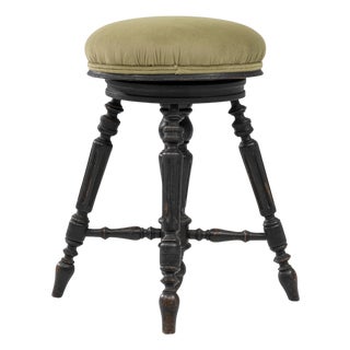 1920s French Victorian Upholstered Piano Stool with Turned Legs For Sale