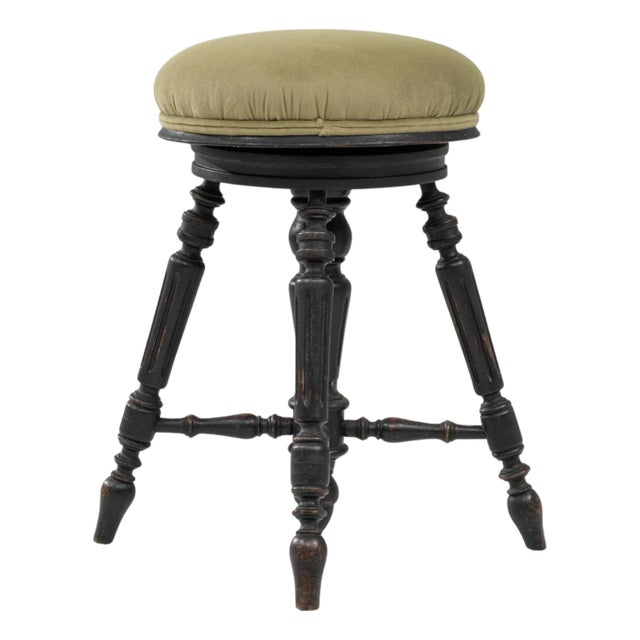 1920s French Victorian Upholstered Piano Stool with Turned Legs For Sale