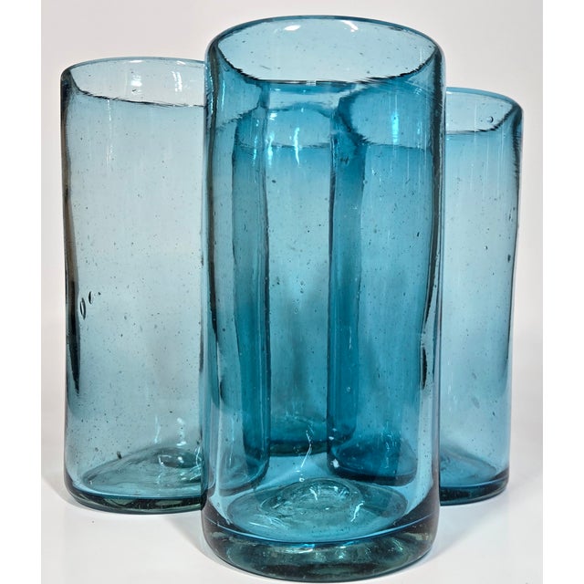 Mediterranean Blue Blown Glass Tumblers- Set of Four For Sale - Image 10 of 11