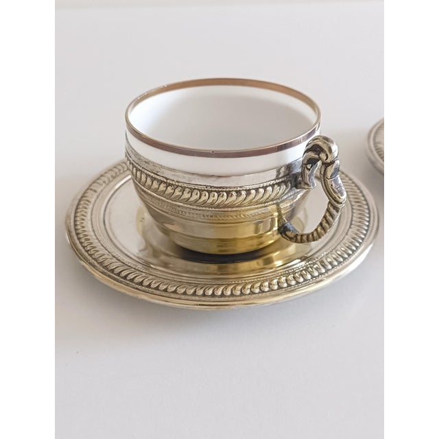 19th Century Victorian Alpaca Silver Coffee Cups and Plates, England, Set of 4 For Sale - Image 10 of 14