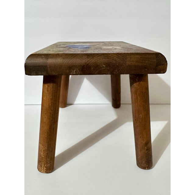Farmhouse Vintage 1970s/1908s Hand Crafted Wooden Folk Art Foot Stool For Sale - Image 3 of 12