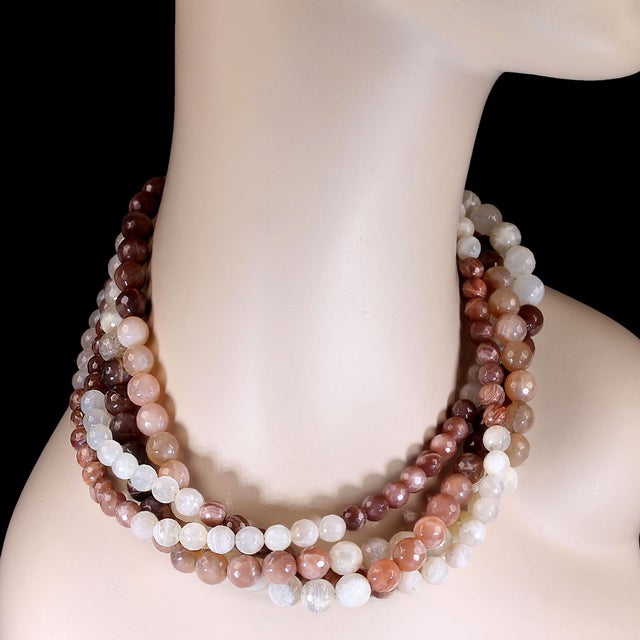 Traditional Ajd 18 Inch Four Strand Necklace of Multi Color Faceted Moonstone For Sale - Image 3 of 5