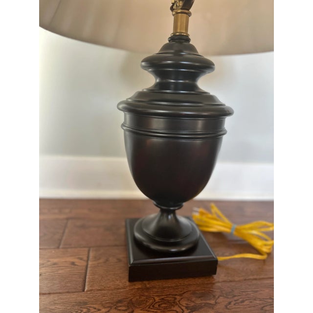 Late 20th Century Sculptural Solid Wood Pedestal Table Lamp With Pleated Silk Shade For Sale - Image 6 of 12