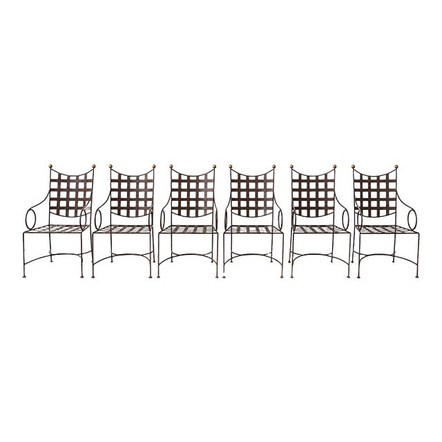 Mid 20th Century Set of Six Mario Papperzini Style Iron Bronze Dining Chairs For Sale