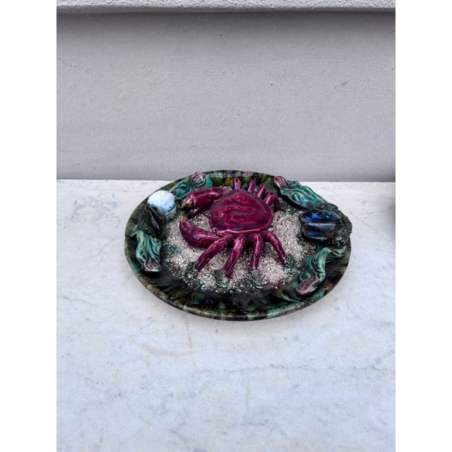 Nautical Majolica Palissy Portuguese Crab Wall Platter, Circa 1940 For Sale - Image 3 of 7