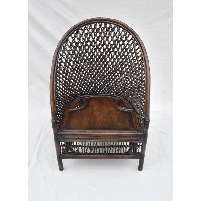 Contemporary Vintage Rattan Curved Back Chair Attributed to Palecek, Blue & White, 1990s For Sale - Image 3 of 13