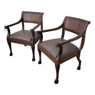 1998 Michael Taylor Designs Nile Arm Chairs Egyptian Revival Regency Lion Head Hoof Foot - A Pair For Sale