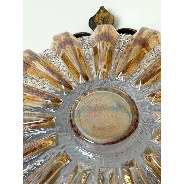 German Gilt Wrought Iron and Textured Glass Flush Mount, 1970s For Sale - Image 11 of 13