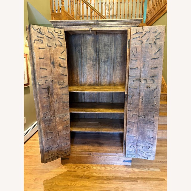 Wood Vintage Indian Haveli Armoire With Antique Hand-Carved Mandala Doors For Sale - Image 7 of 18