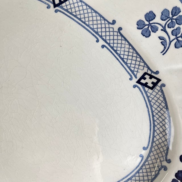 Blue Oval Serving Platter Jane Model in Blue by Terre De Fer Kg from Lunéville, 1890 For Sale - Image 8 of 10