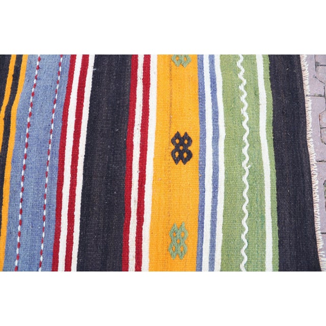 1980s Colorful Striped Mid Century Design Runner Kilim Rug For Sale In Sacramento - Image 6 of 11