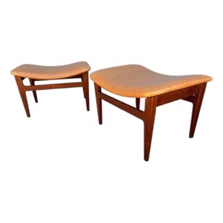 Mid 20th Century Foot Stools by Finn Juhl for France & Son in Teak and Leather For Sale
