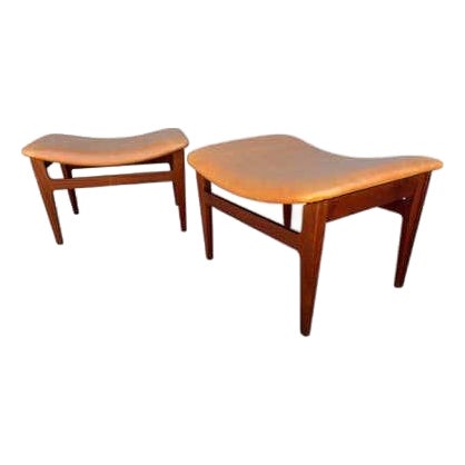 Mid 20th Century Foot Stools by Finn Juhl for France & Son in Teak and Leather For Sale