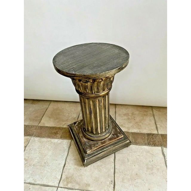 Brown Vintage Roman Style Column Bust Plant Stand Pedestal Carved Solid Wood For Sale - Image 8 of 10
