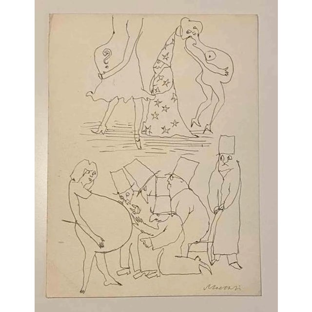 Mino Maccari, The Magician, Drawing, Mid-20th Century For Sale
