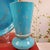 This is a beautiful and VERY rare trya / plate and vase ( or tumbler? ) set of French blue opaline glass by Portieux...