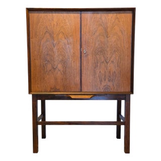 Danish Bar Cabinet in Santos Rosewood with Mirror Interior and Lighting, 1960s For Sale