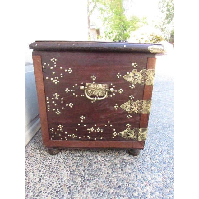 Antique Brass Adorned Zanzibar Trunk For Sale - Image 4 of 18