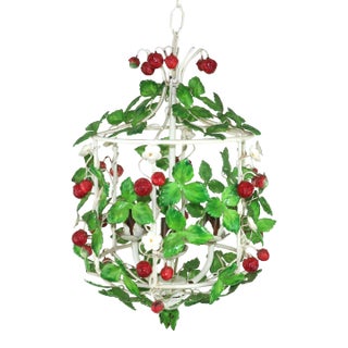 Italian Tole Strawberry Birdcage Chandelier Lantern Light, c.1960 For Sale
