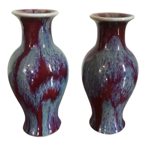 Antique Late Qing Chinese Porcelain Baluster Shaped Vases - a Pair