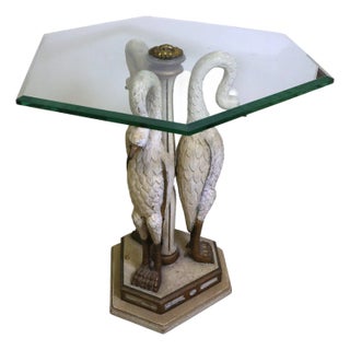 Vintage Mid-Century Italian Neoclassical Hand-Carved Giltwood Swan Accent Table For Sale