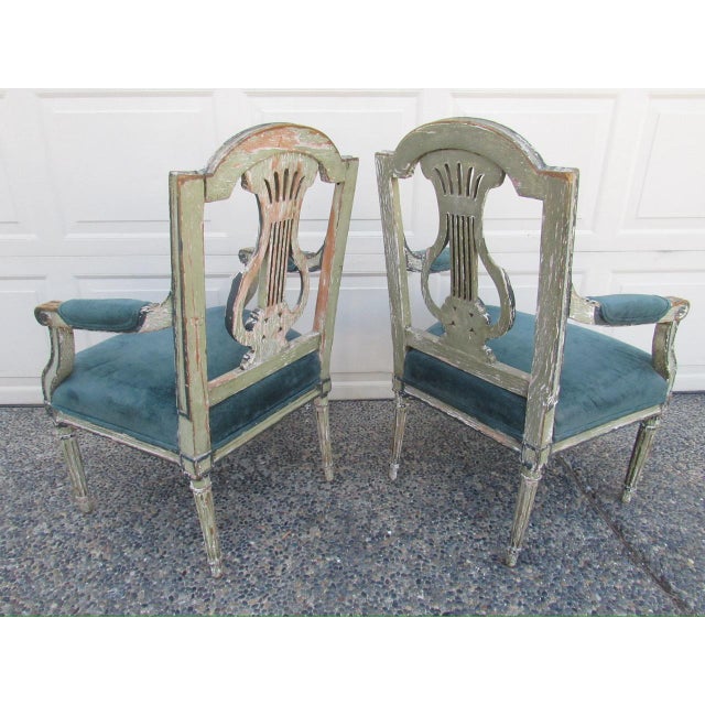 Pair of Antique French Crusty Painted Bergere Armchairs For Sale In San Francisco - Image 6 of 18