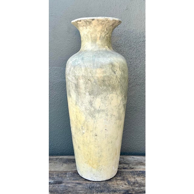 Light Yellow Vintage Mottled Plaster Vase For Sale - Image 8 of 12
