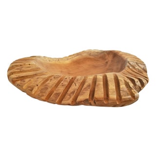 Vintage Rustic Striped Large Teak Root Decorative Bowl For Sale