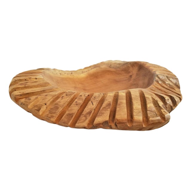 Vintage Rustic Striped Large Teak Root Decorative Bowl For Sale
