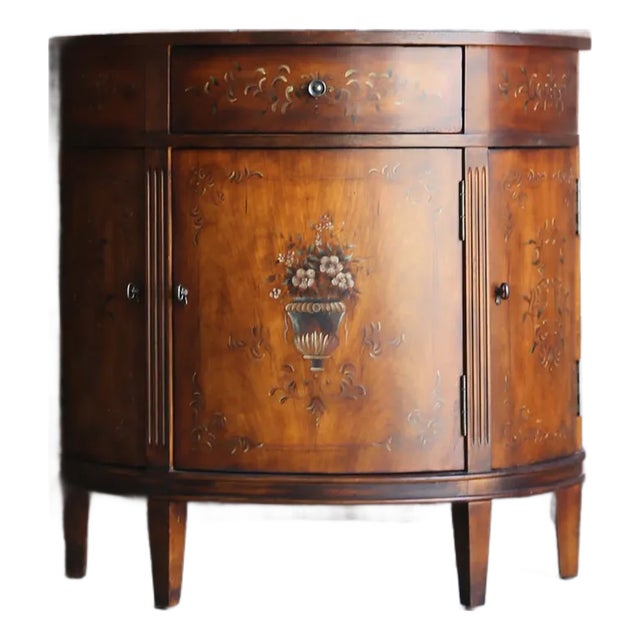 Ethan Allen Handpainted Demilune Console Cabinet For Sale