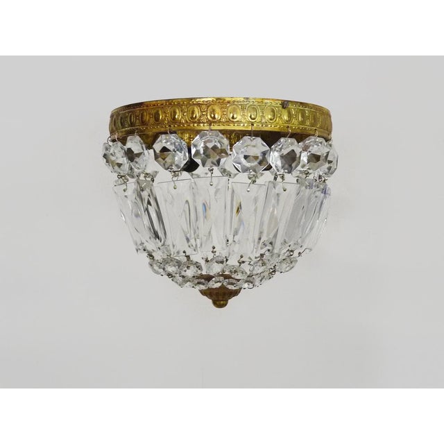 Louis XVI Style Crown-Shaped Half-Basket 2-Light Ceiling Light with Glass Pendants, 1960s For Sale - Image 4 of 9