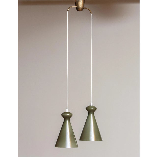 Green Glass Pendants in Olive Green by Maria Lindeman for Idman Oy, Finland, 1950 For Sale - Image 8 of 9
