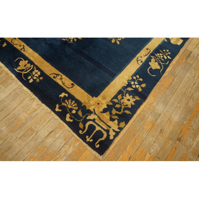 Textile 1920s Navy Ground Vase Deco Antique Chinese Peking Knotted Wool Rug 5' X 7' 7" For Sale - Image 7 of 9