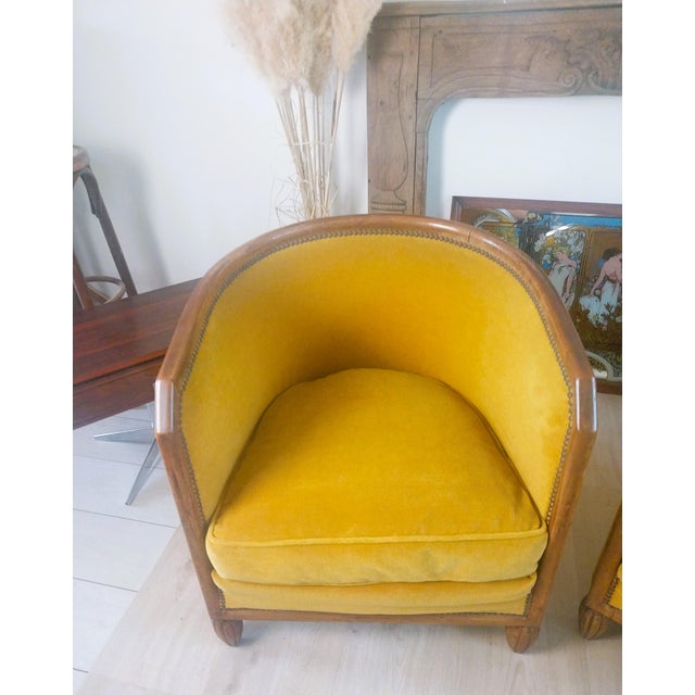 Brown Art Deco Barrel Chairs in Velvet, 1930, Set of 2 For Sale - Image 8 of 15