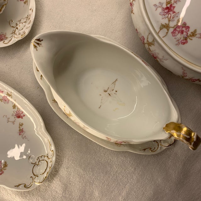 Vintage French Limoges Serving Set Pink and Baby Blue Sprays of Flowers - Set of 7 For Sale - Image 9 of 12