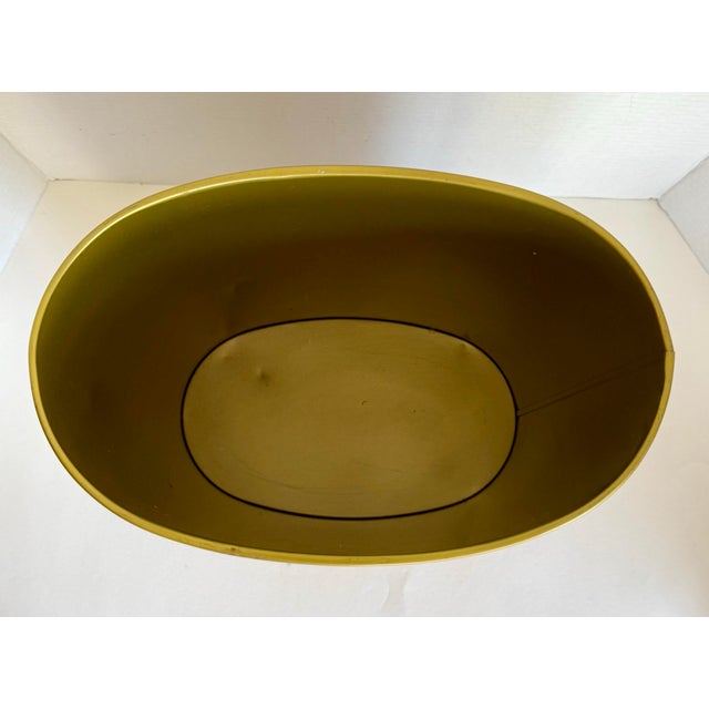 1960s Ransburg Wood Slat & Gold Metal Oval Wastebasket For Sale - Image 4 of 11