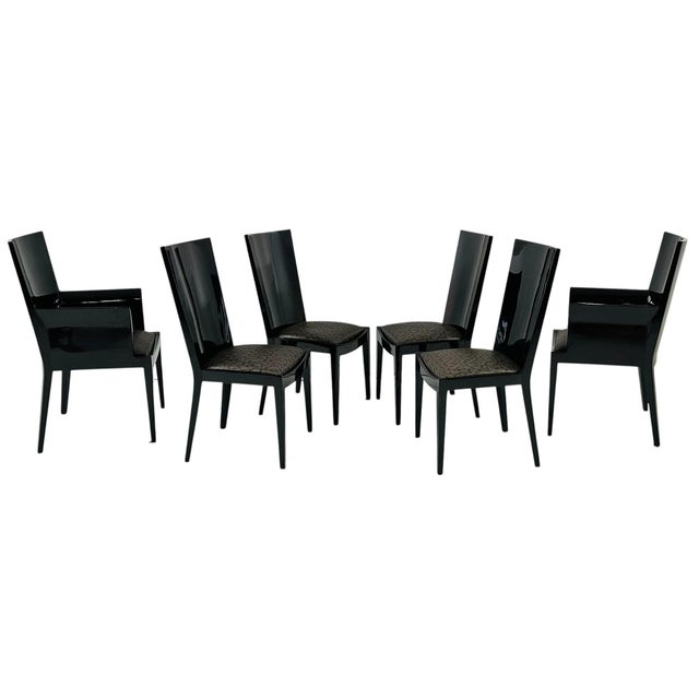 Enrique Garcel for Jimeco Black Lacquered Dining Chairs Set of 6, Columbia 1970’s. Black lacquer. 2 Captain Chairs 4 Side...
