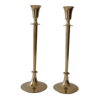 Polished Brass Candlesticks Candle Holders - A Pair For Sale