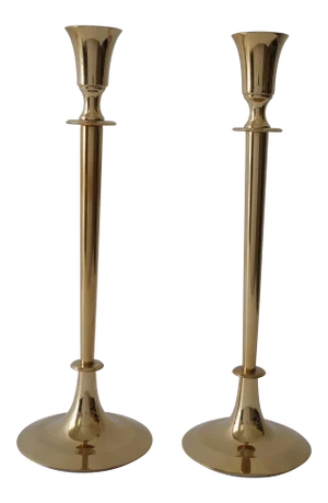 Polished Brass Candlesticks Candle Holders - A Pair