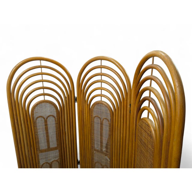 Vintage Wicker Wood Screen For Sale - Image 3 of 8