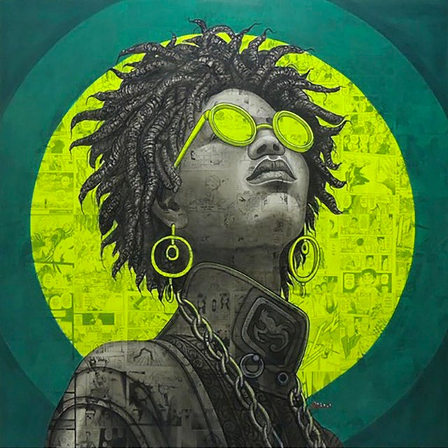 This beautiful colourful painting is hand-painted. The material is comic book paper on canvas and acrylic paint. This...