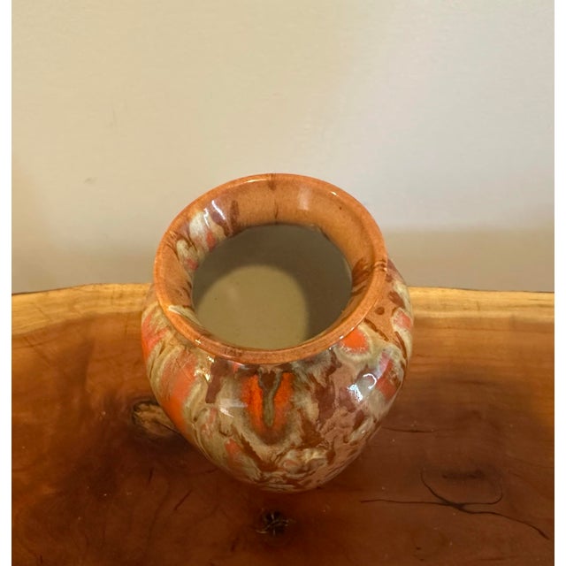 Abstract Vintage Drip Glaze Studio Pottery Vase in Orange & Ash Tones For Sale - Image 3 of 6